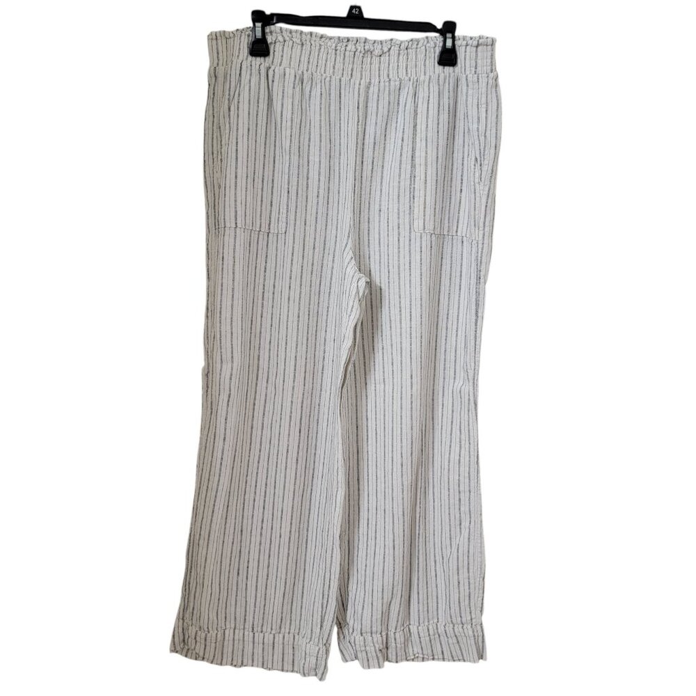 Time and Tru Size L (12/14) Ivory and Black Striped Linen Blend Palazzo Pants
